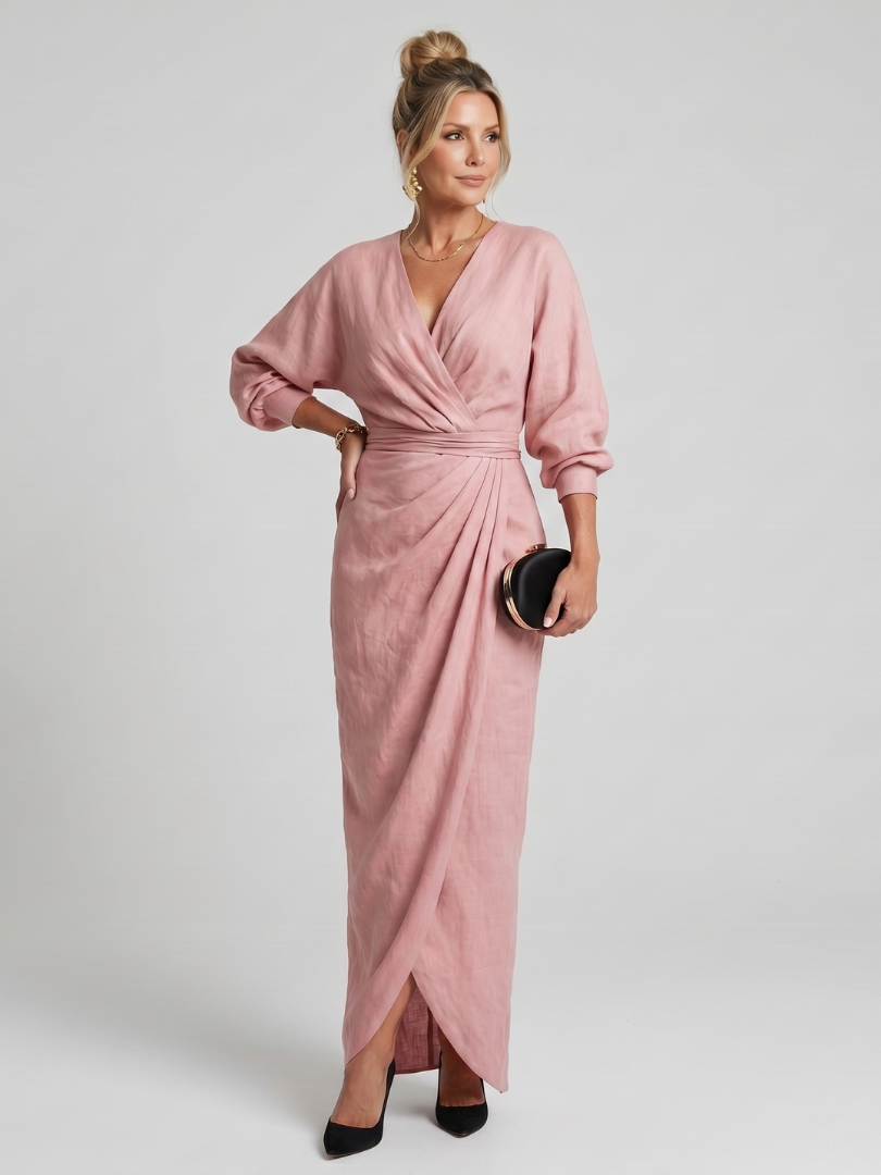 Fábula | Vestido Midi de Manga Larga y Cuerpo Cruzado
