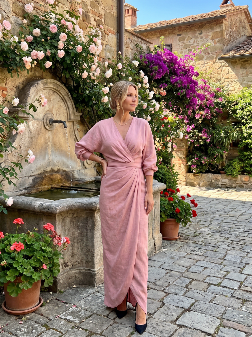 Fábula | Vestido Midi de Manga Larga y Cuerpo Cruzado