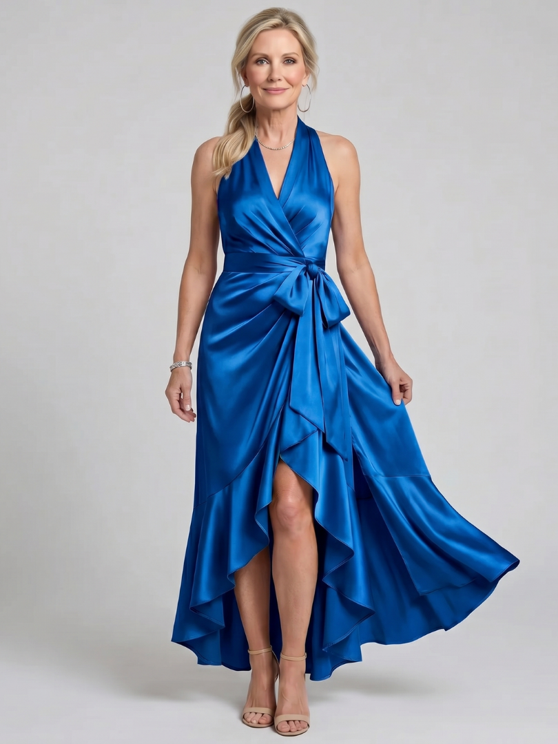 Honora | Vestido Midi Asimétrico con Cuello Halter