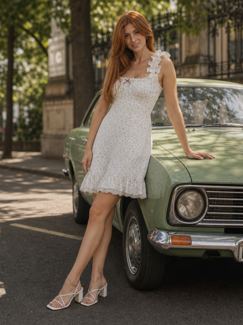 Evram | Vestido Mini Sin Mangas con Volantes y Estampado Floral