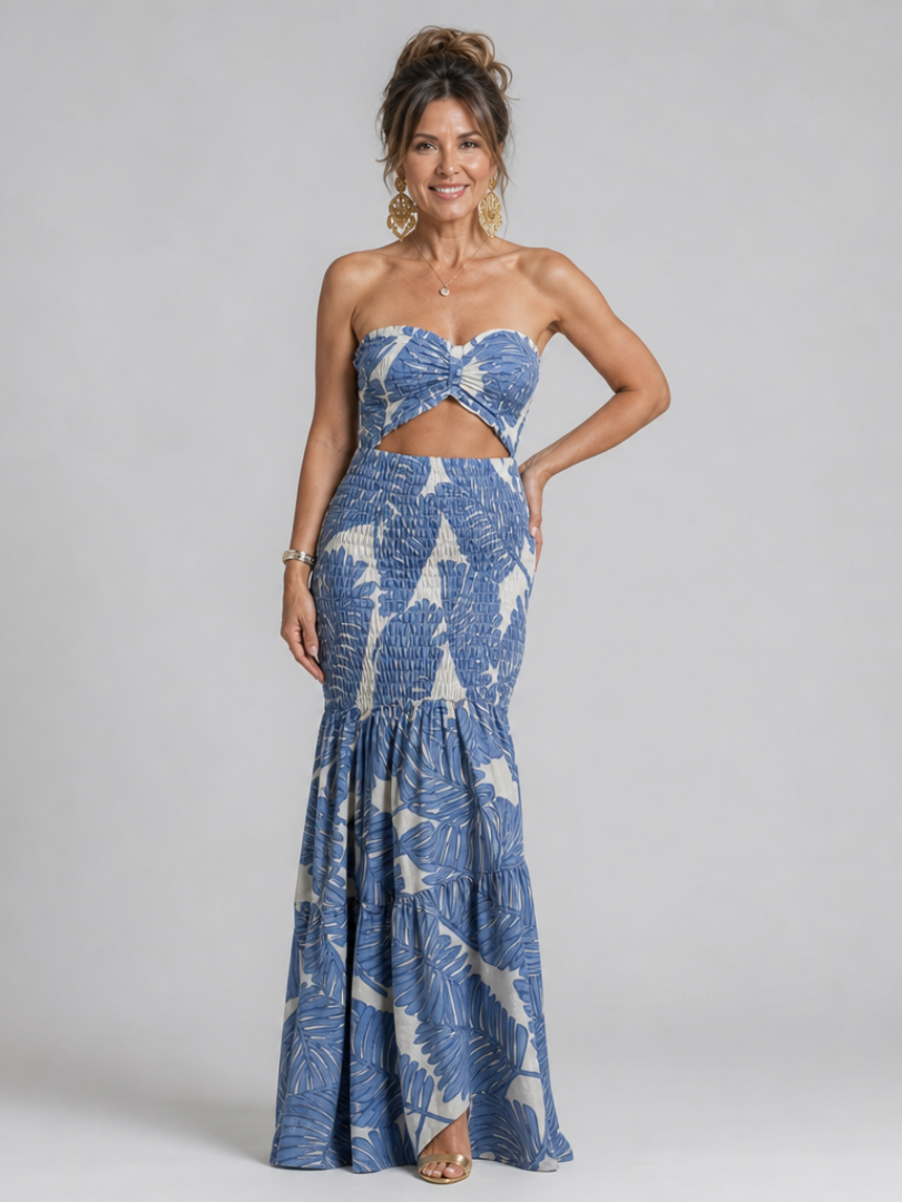 Azaria | Conjunto de vestido maxi impreso sin tirantes de dos piezas
