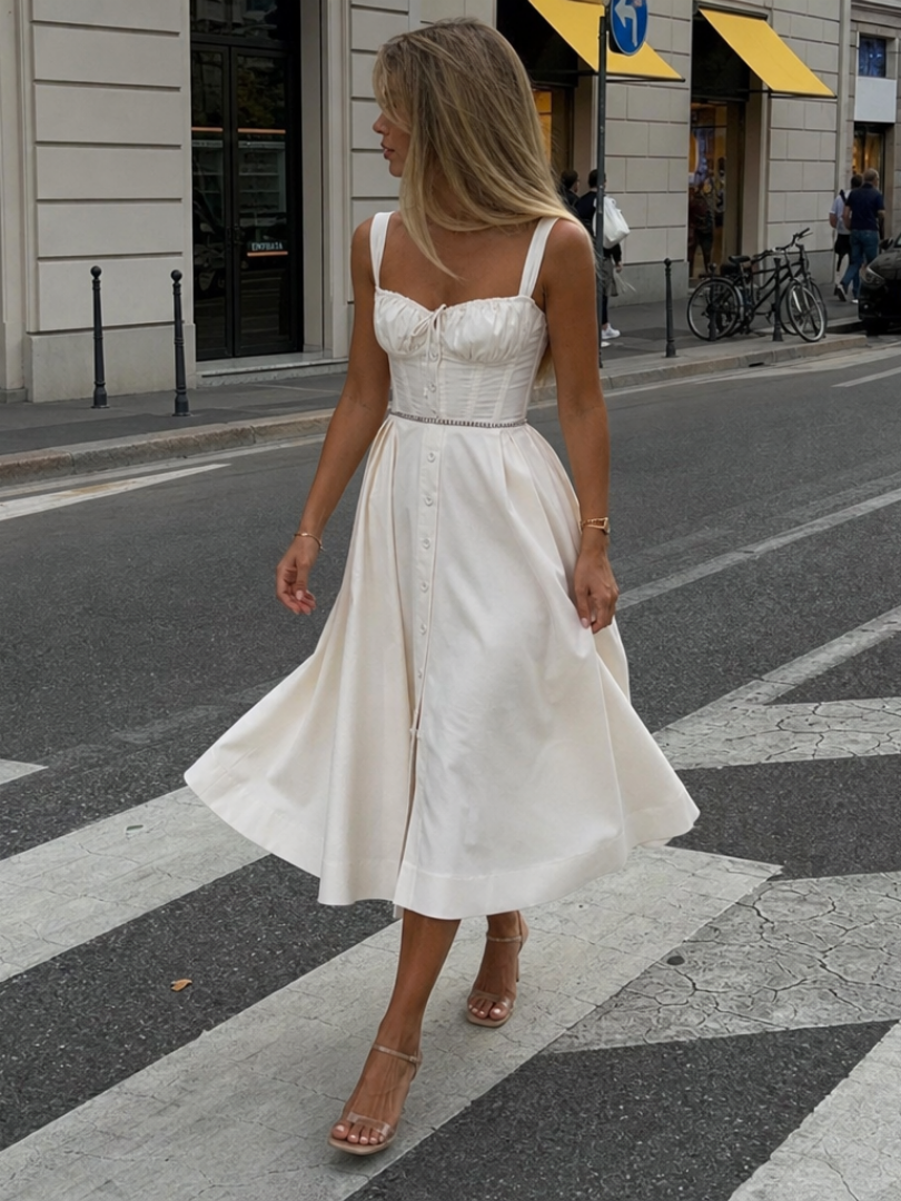 Amren | Vestido Midi de Cuerpo Estructurado Sin Mangas