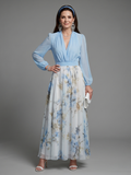 Augusta | Vestido Maxi Floral con Cuerpo Transparente y Escote en V