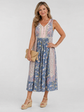 Lemez | Vestido Midi Sin Mangas con Detalle de Botones y Estampado Floral Mixto