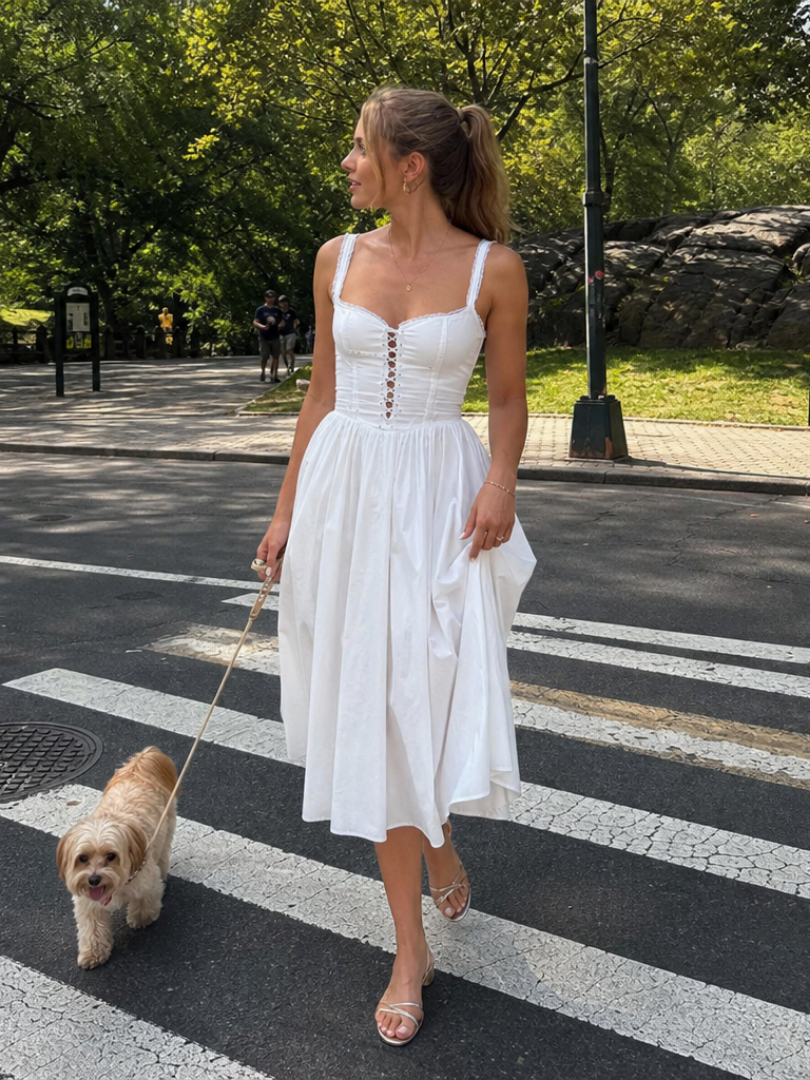 Neime | Vestido midi de falda acampanada sin mangas con botones en la parte delantera