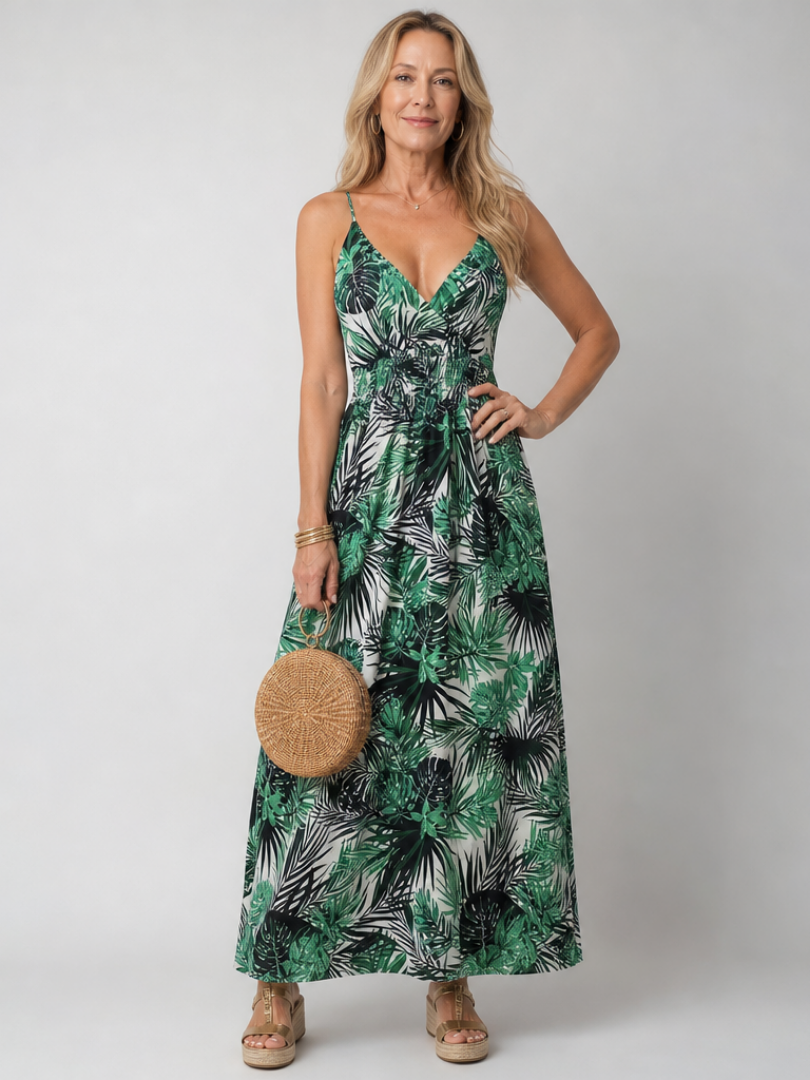 Maravelle | Vestido Midi Sin Mangas con Estampado Floral