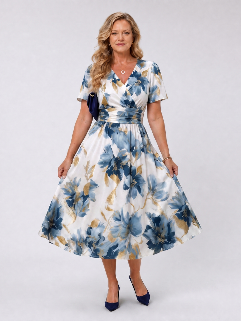 Evans | Vestido Midi Envolvente de Manga Corta con Estampado Floral