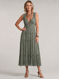 Somala | Vestido Midi Sin Mangas con Pliegues y Escote en V