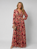 Camelo | Vestido Largo Maxi de Manga Larga con Estampado Floral