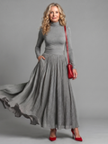 Lana | Vestido Midi de Cuello Alto y Manga Larga con Cintura Definida