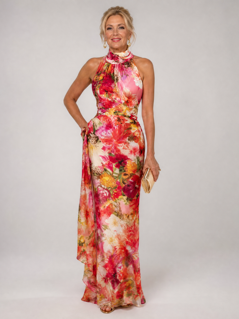 Elisabetta | Vestido Maxi de Impresión Floral con Cuello Halter