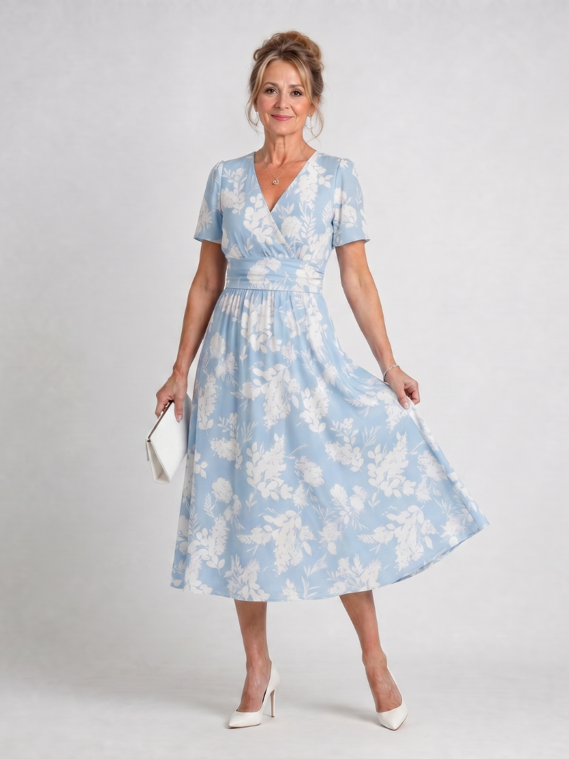 Marion | Vestido Midi de Manga Corta con Estampado Floral