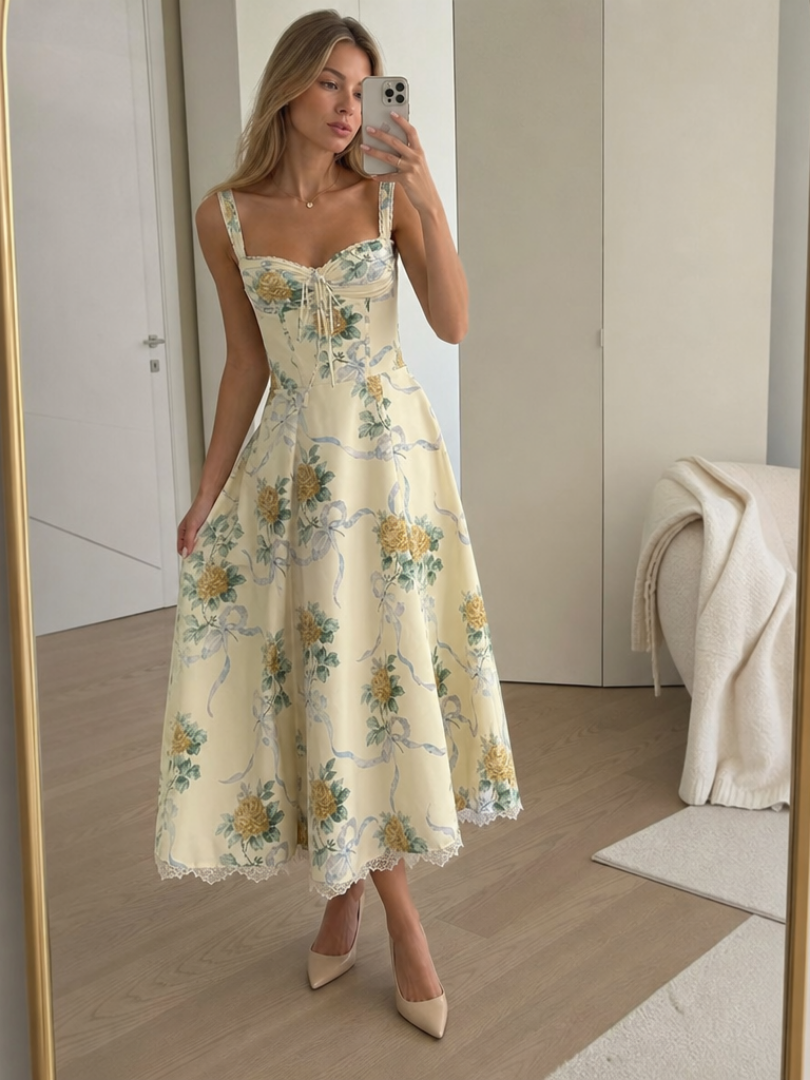 Lynn | Vestido Midi con Cuerpo Estructurado Estilo Corsé