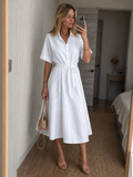Eden | Vestido Midi de Manga Corta con Botones y Cintura Ajustable