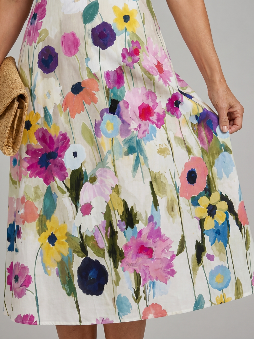 Flory | Vestido Midi Sin Mangas con Estampado Floral