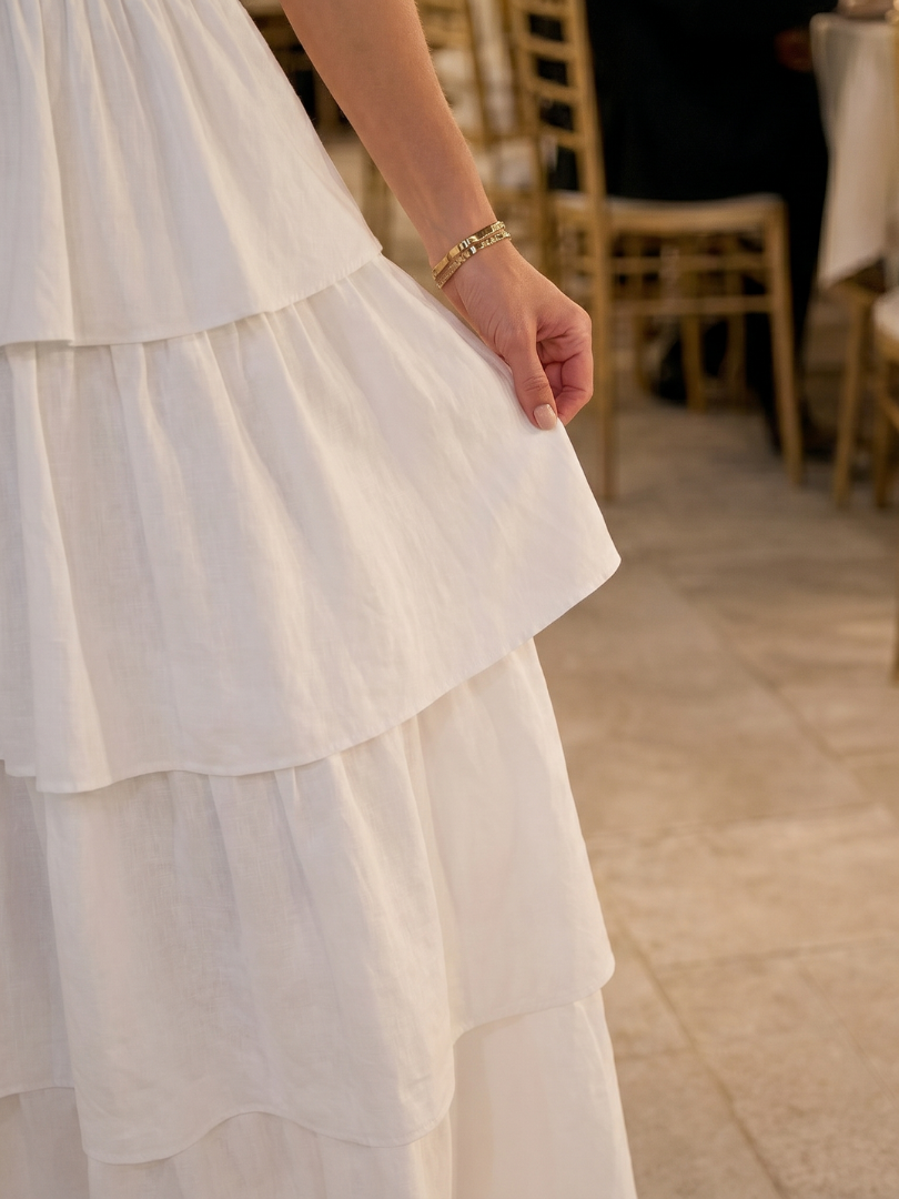 Gemma | Vestido Midi Sin Tirantes con Cuerpo Fruncido