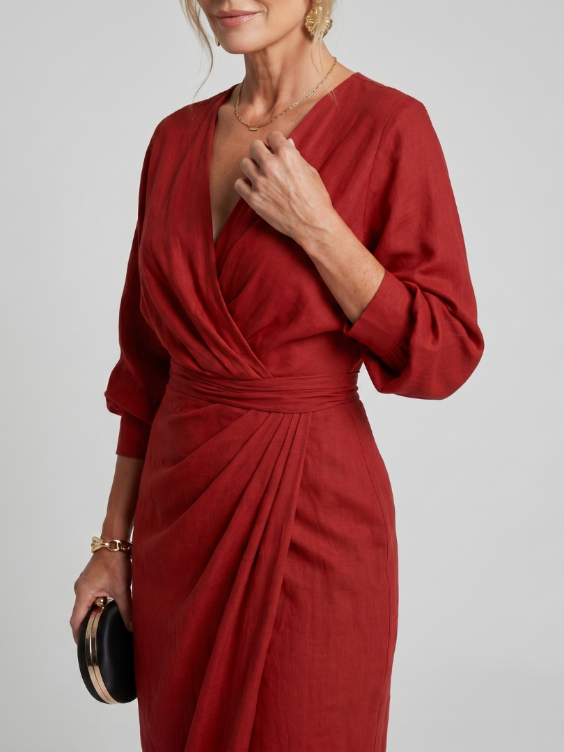 Fábula | Vestido Midi de Manga Larga y Cuerpo Cruzado