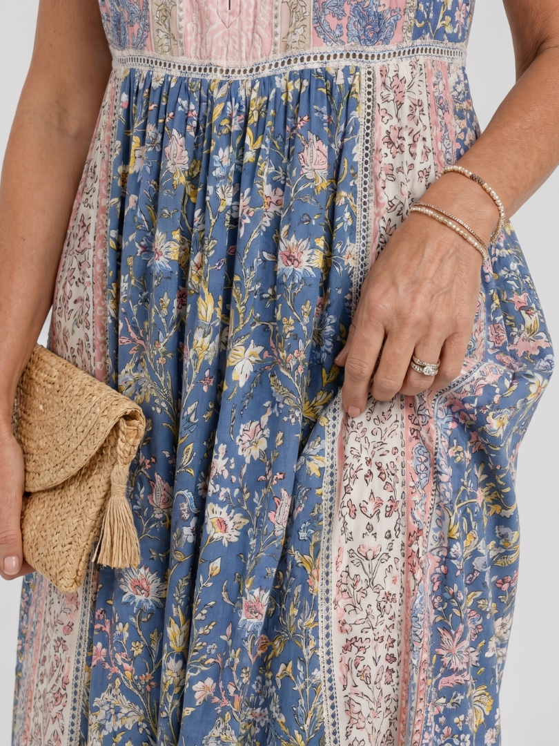 Lemez | Vestido Midi Sin Mangas con Detalle de Botones y Estampado Floral Mixto