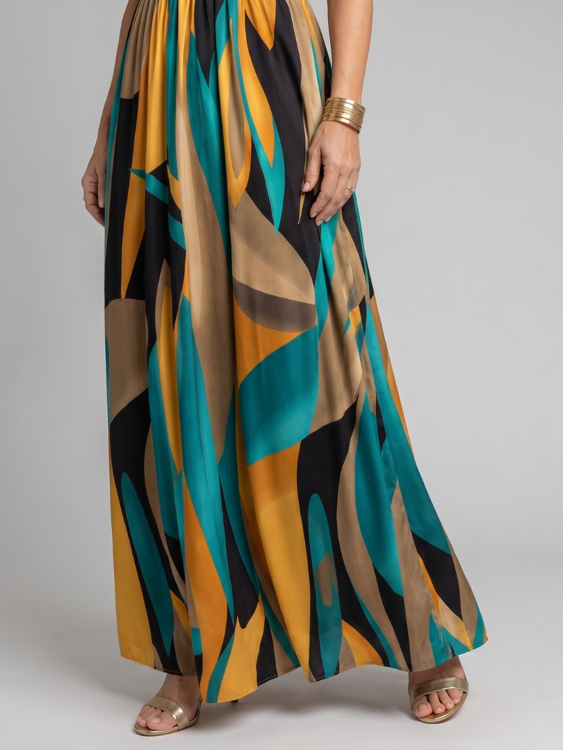 Zarela | Vestido Maxi Sin Mangas con Estampado Abstracto