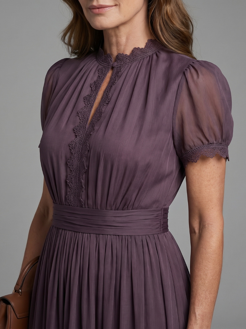 Elia | Vestido Maxi con Cintura Fruncida y Abertura en el Escote