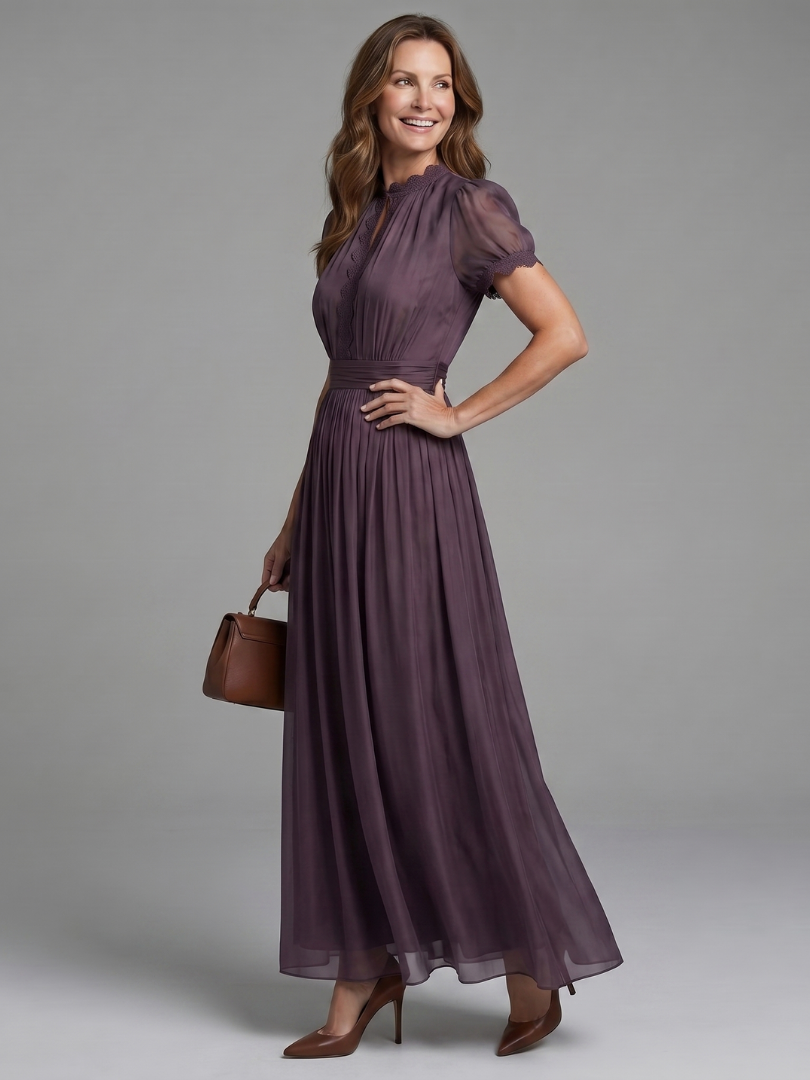 Elia | Vestido Maxi con Cintura Fruncida y Abertura en el Escote