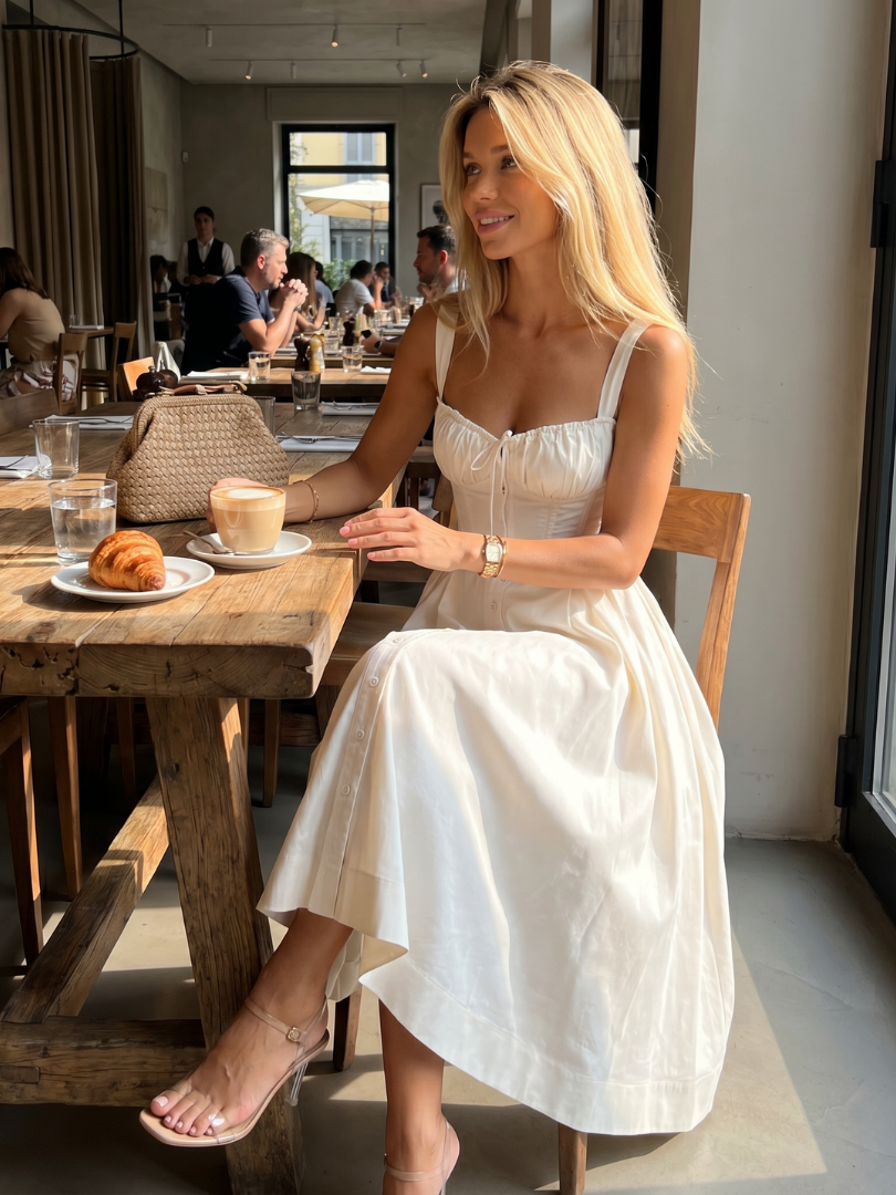 Amren | Vestido Midi de Cuerpo Estructurado Sin Mangas