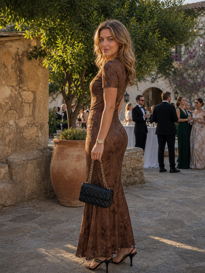 Sabella | Vestido Midi de Manga Corta y Cuello Redondo