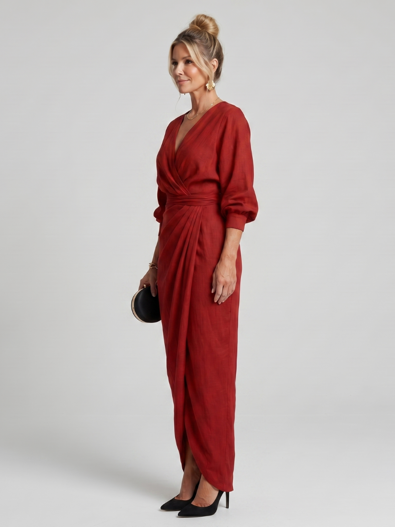 Fábula | Vestido Midi de Manga Larga y Cuerpo Cruzado