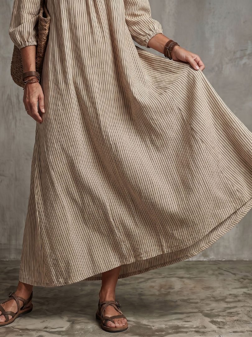 Eufemia | Vestido Maxi Off Shoulder con Patrón Rayado