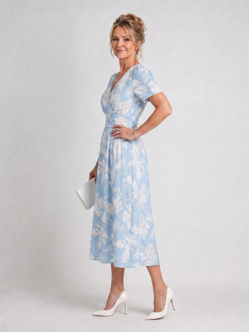 Marion | Vestido Midi de Manga Corta con Estampado Floral