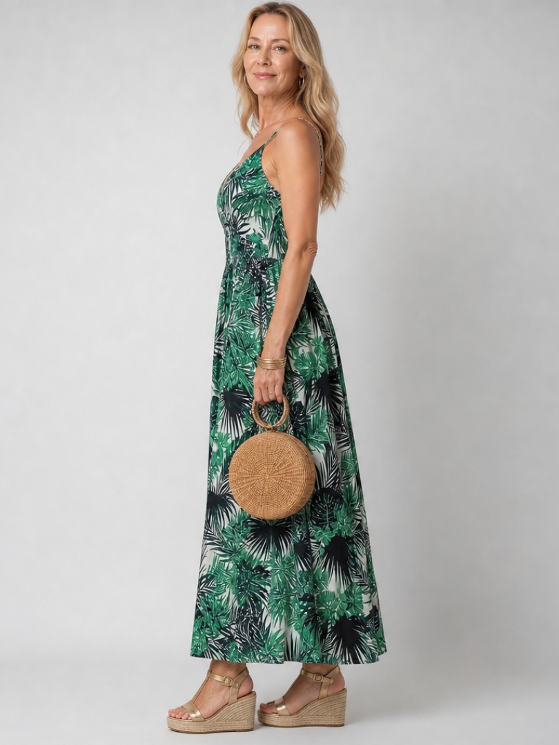 Maravelle | Vestido Midi Sin Mangas con Estampado Floral