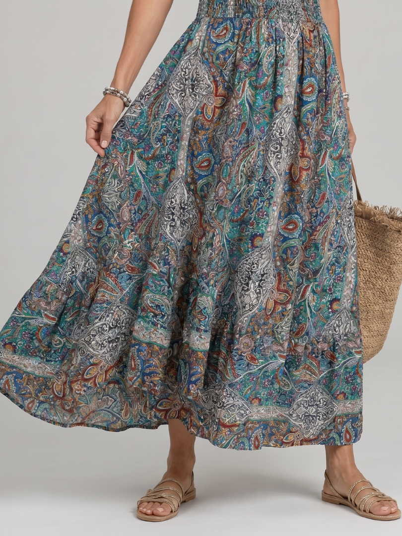 Marisela | Vestido midi sin mangas con estampado paisley