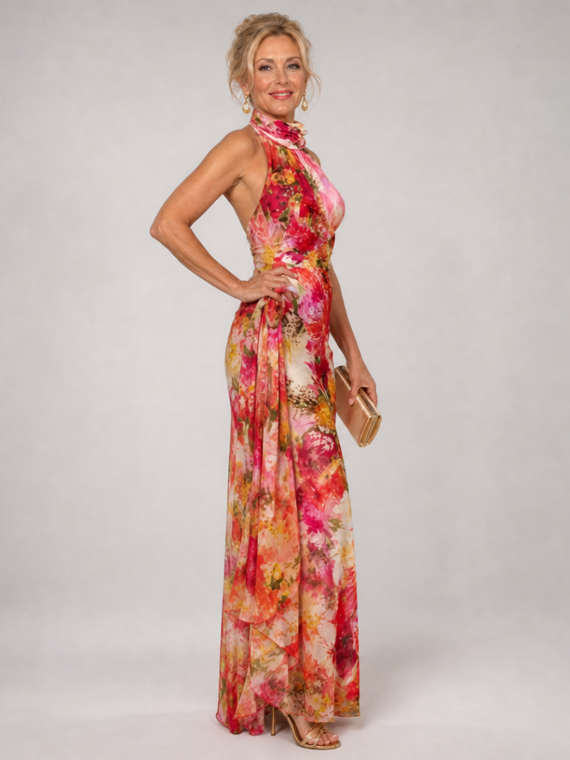 Elisabetta | Vestido Maxi de Impresión Floral con Cuello Halter