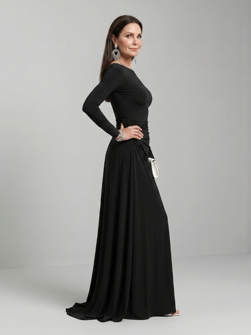 Gyram | Vestido Maxi Fluido de Manga Larga y Cuello Barco