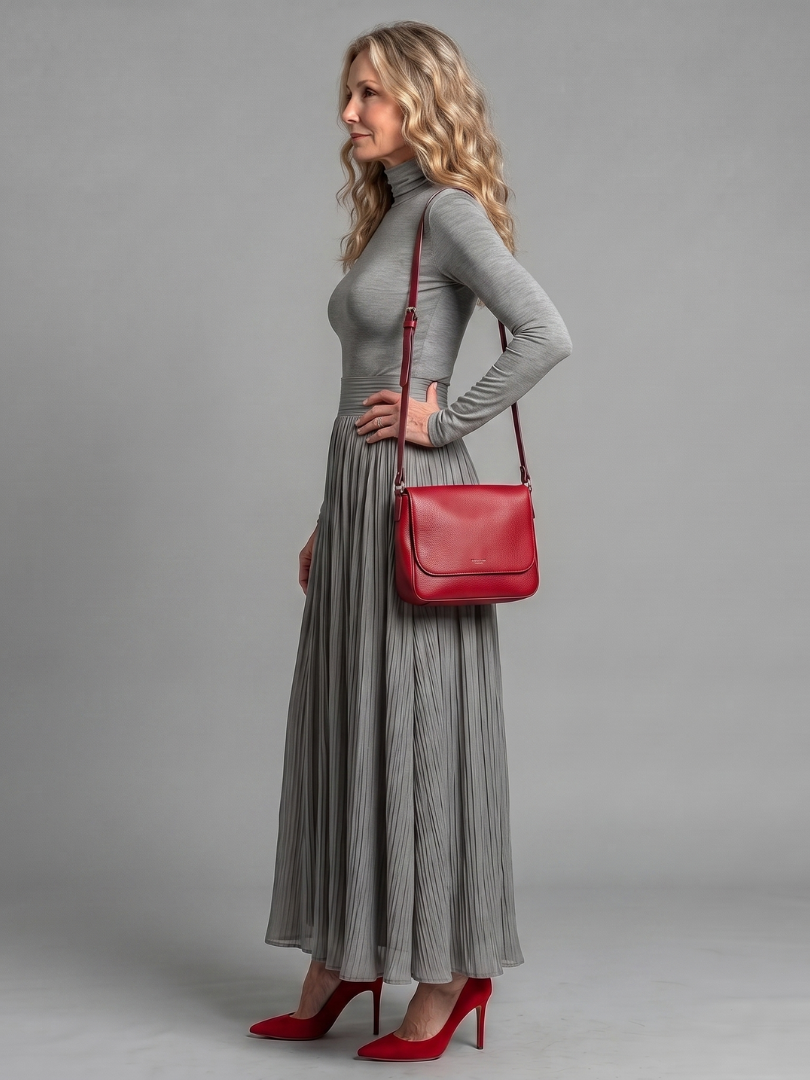 Lana | Vestido Midi de Cuello Alto y Manga Larga con Cintura Definida