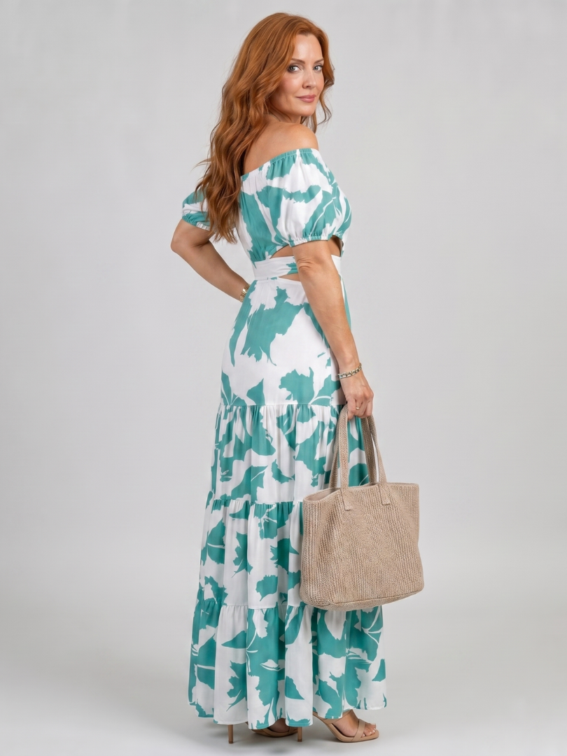 Orelina | Vestido Maxi con Corte en los Hombros y Cintura Descubierta