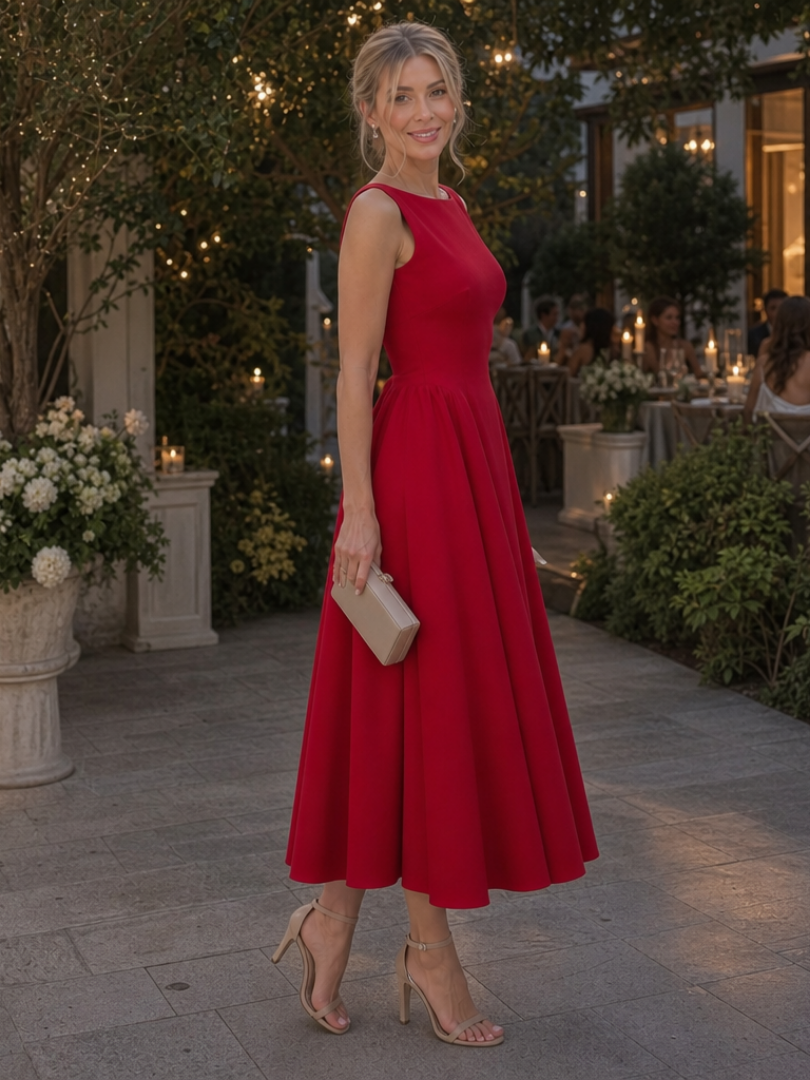 Corane | Vestido midi de corte ajustado sin mangas con cuello redondo