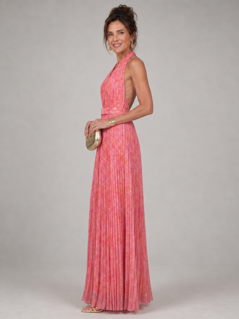 Rosel | Vestido Maxi de Falda Plisada con Cuello Halter