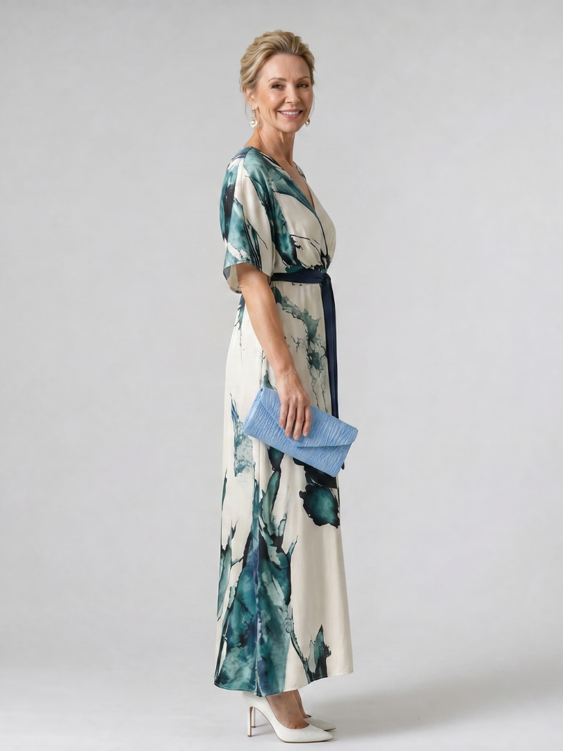 Moglos | Vestido Maxi con Mangas de Volante y Cintura Ajustada