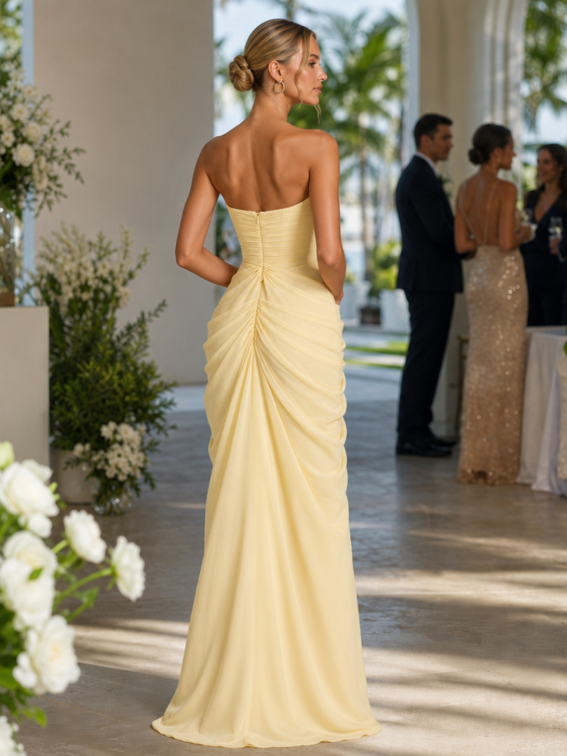 Ishra | Vestido Maxi Sin Tirantes con Abertura Lateral Alta