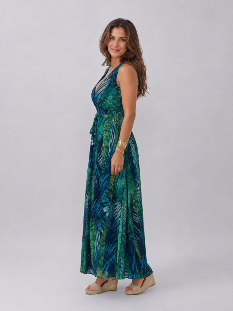 Zake | Vestido Midi Sin Mangas con Cintura Imperio