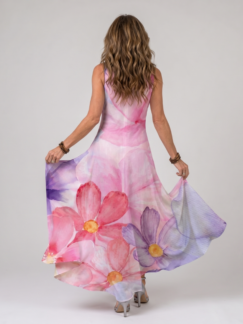 Nemen | Vestido Midi Sin Mangas de Acuarela con Flores