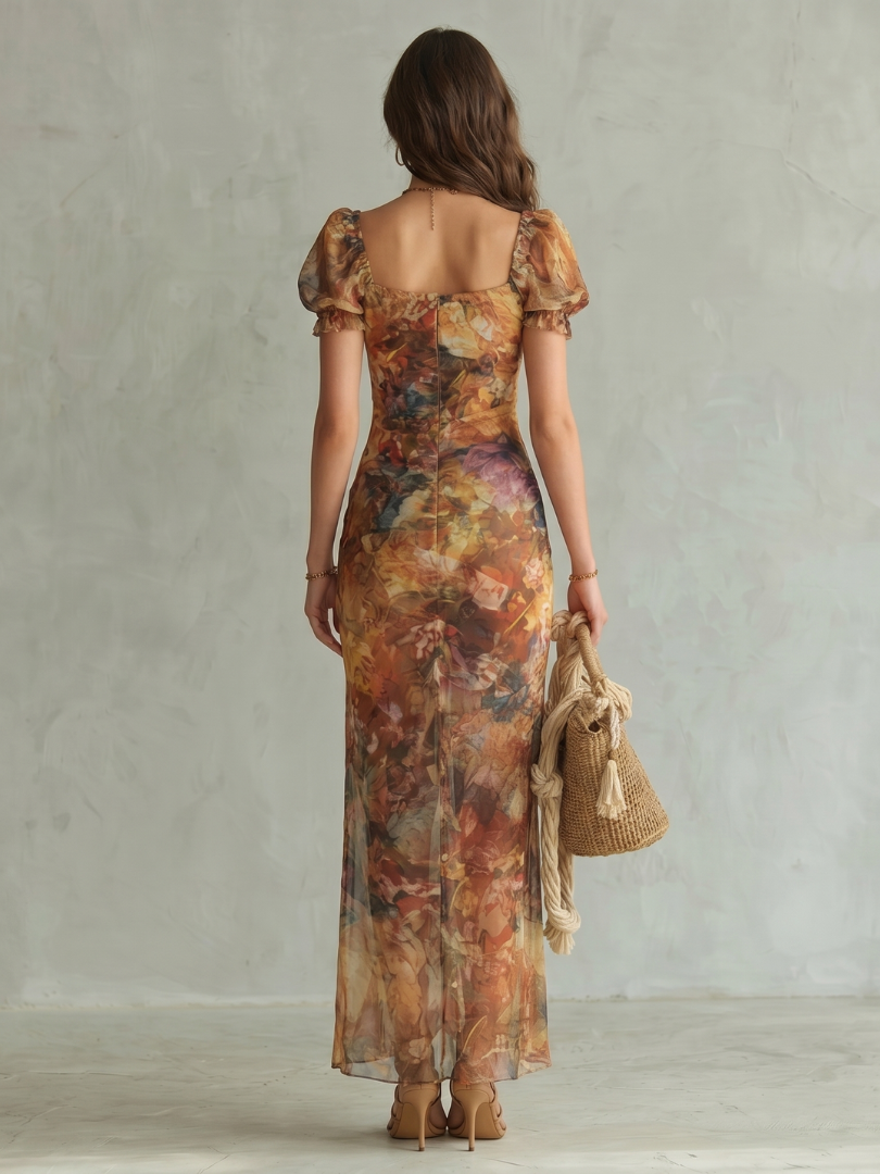 Ciel | Vestido Midi Con Mangas Voladas y Abertura