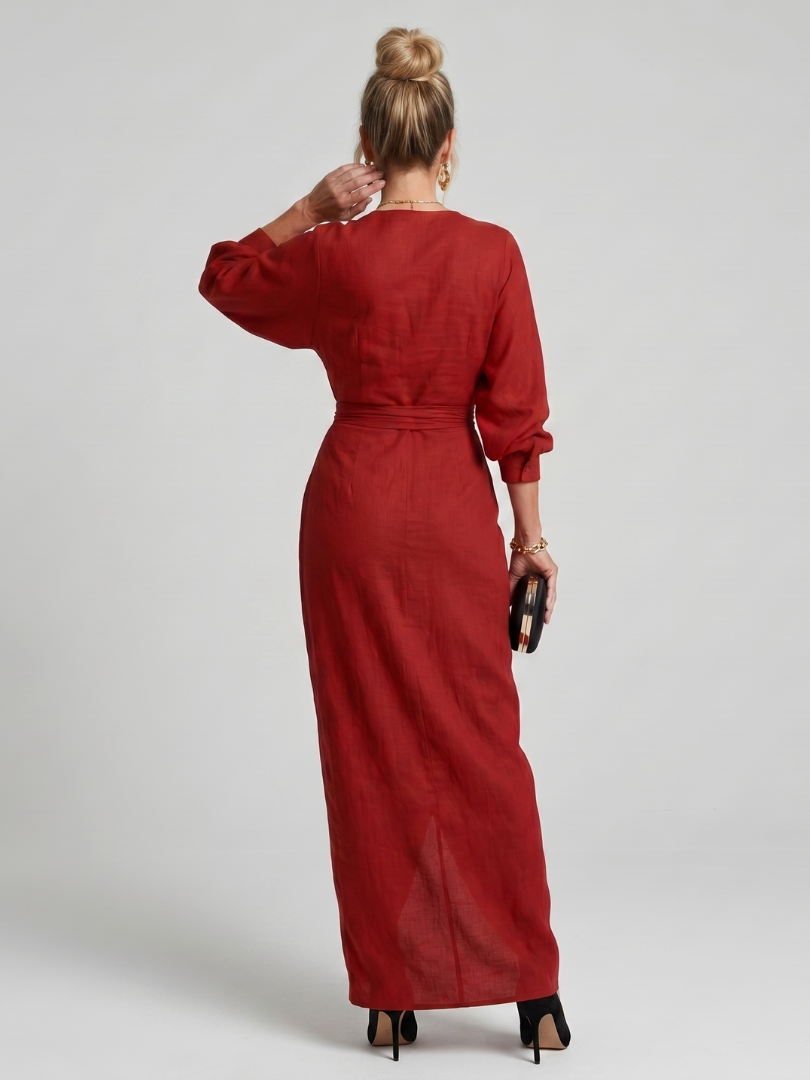 Fábula | Vestido Midi de Manga Larga y Cuerpo Cruzado