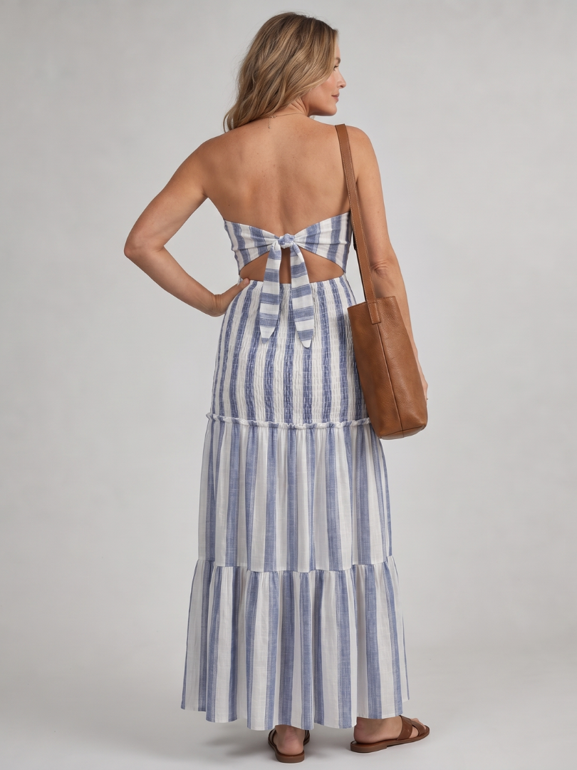 Azaria | Vestido Midi de Falda de Rayas Sin Tirantes