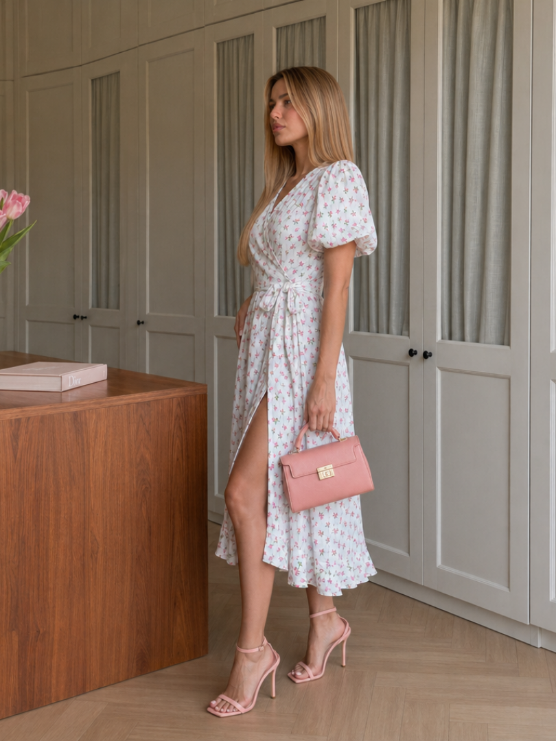Otelene | Vestido midi de manga corta con estampado floral