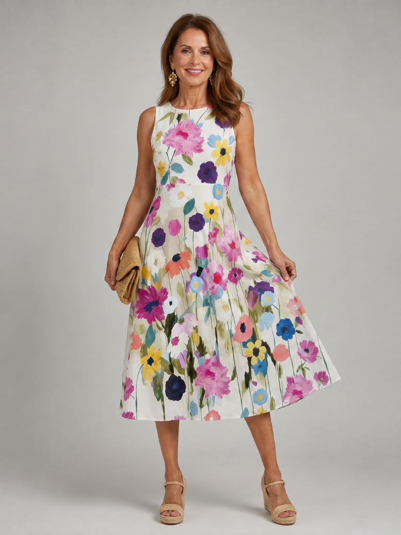 Flory | Vestido Midi Sin Mangas con Estampado Floral