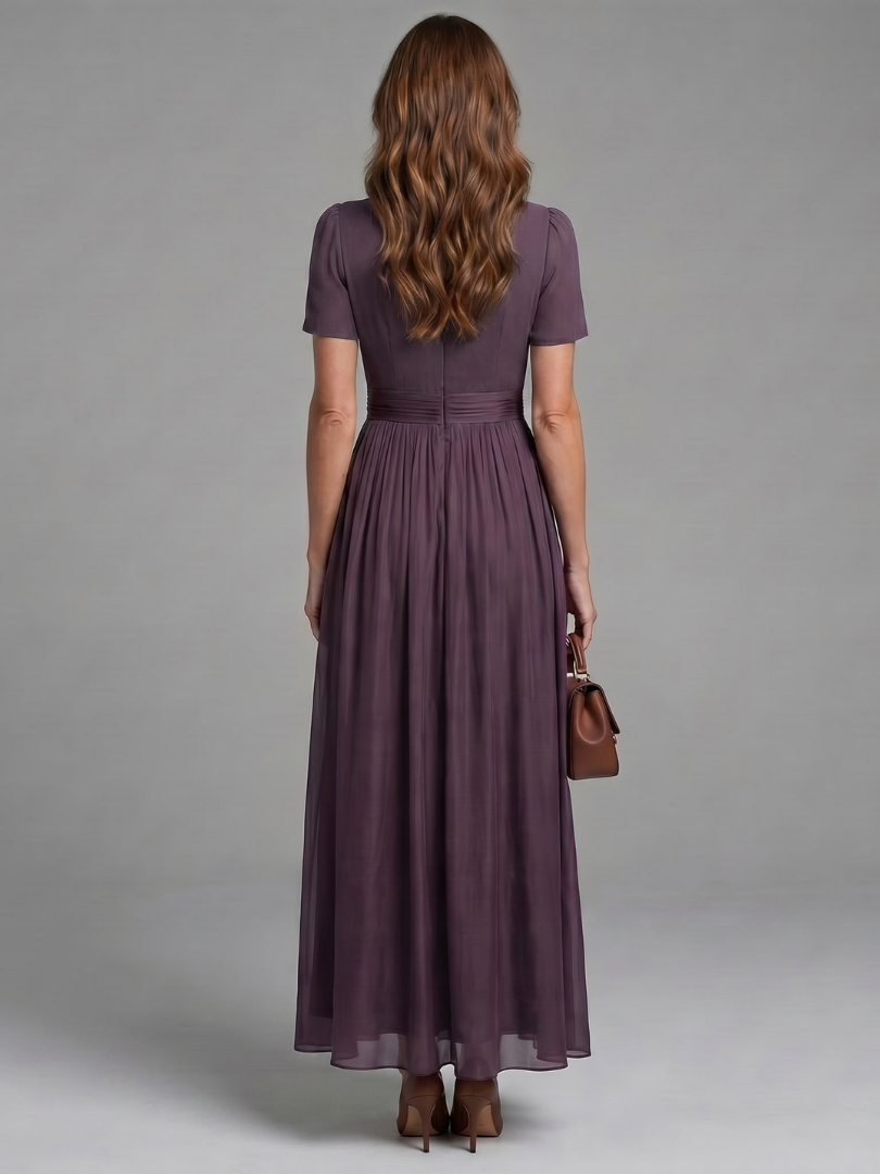 Elia | Vestido Maxi con Cintura Fruncida y Abertura en el Escote