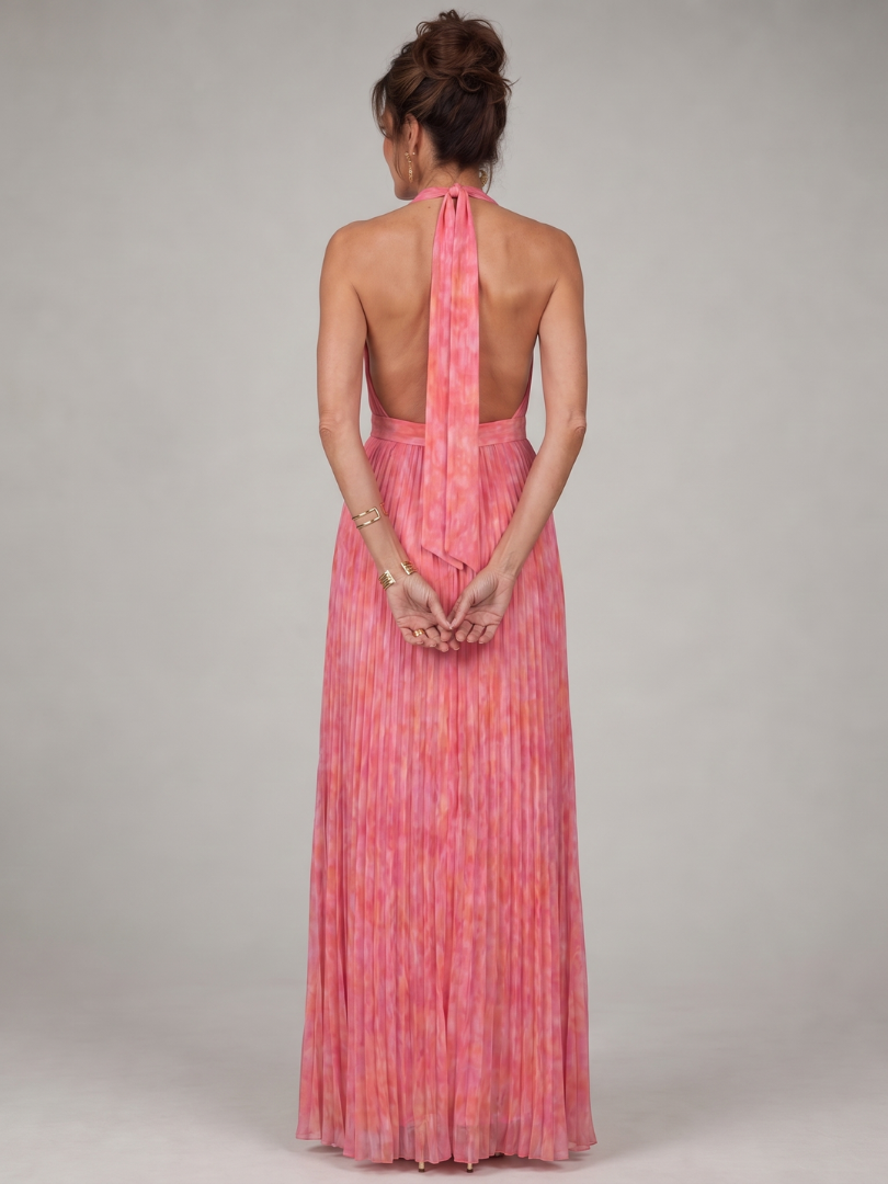 Rosel | Vestido Maxi de Falda Plisada con Cuello Halter