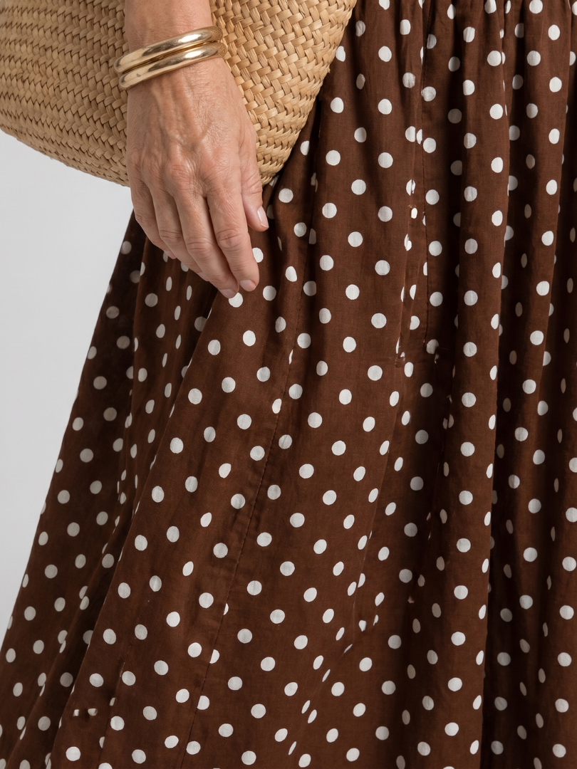 Sorien | Vestido Midi sin Tirantes con Patrón de Lunares
